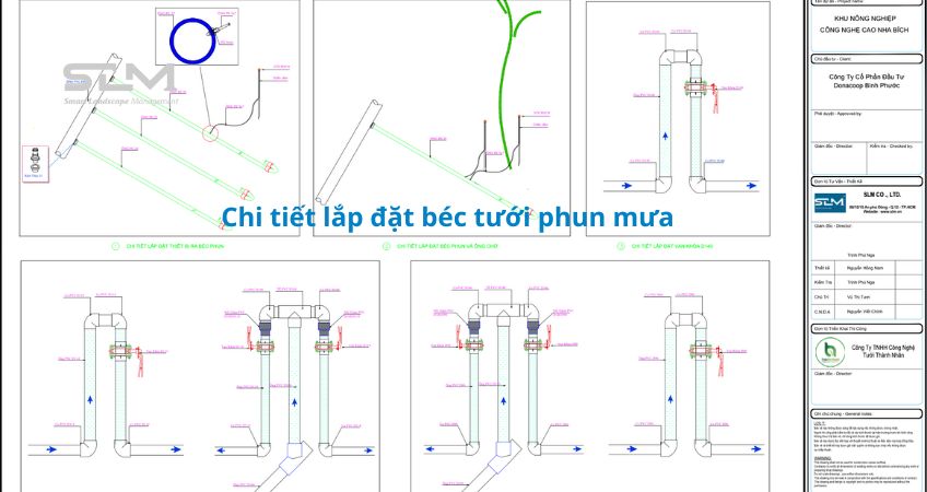 Sơ đồ lắp đặt béc tưới phun mưa trong hệ thống tưới cho cây sầu riêng